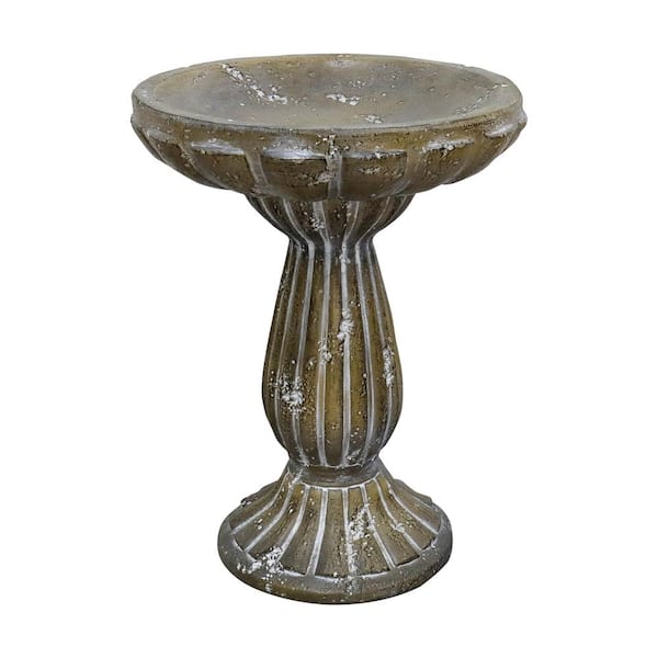 Watnature Concrete Birdbath for Garden -18.1 in. H Bird Baths with Vintage Carve Pedestal for Outdoor, Garden, Patio, Yard, Lawn