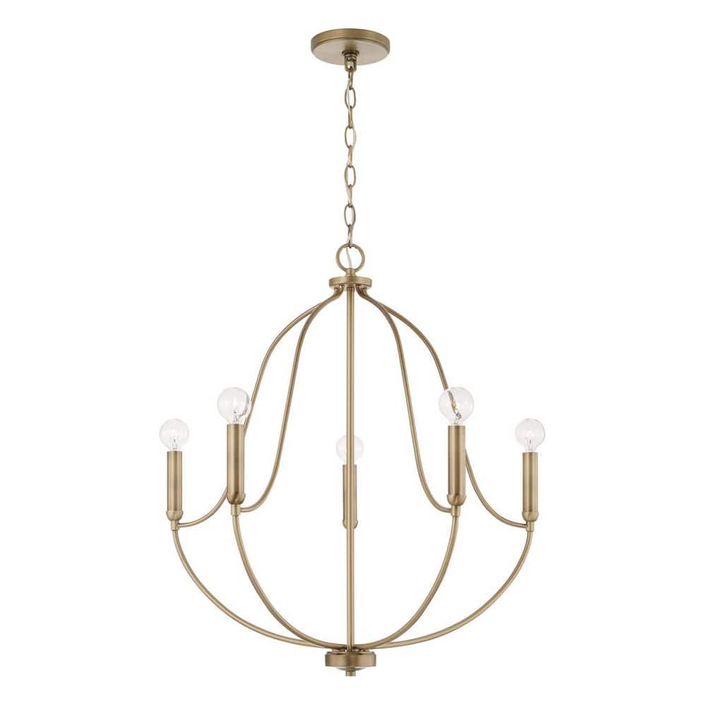 Aged Brass 5-Light Candle Chandelier with Curved Arms
