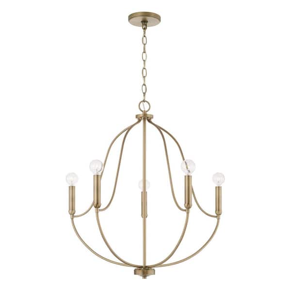 Madison 25 in. W x 27 in. H 5-Light Chandelier in Aged Brass