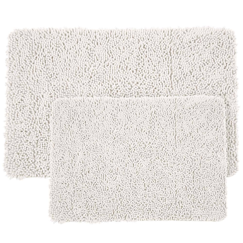 Lavish Home Shag White 21 in. x 32 in. Memory Foam 2-Piece Bath Mat Set ...