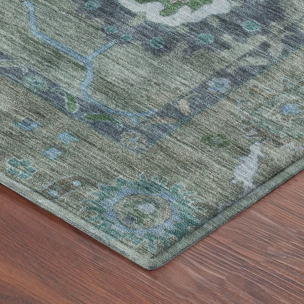 Mayfield Premium Machine Washable Abstract AMF2229 Aloe 5 ft. x 7 ft. 6 in. Area Rug
