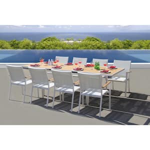 Mendoza White 9-Piece Aluminum Outdoor Dining Set with Sling Set in White