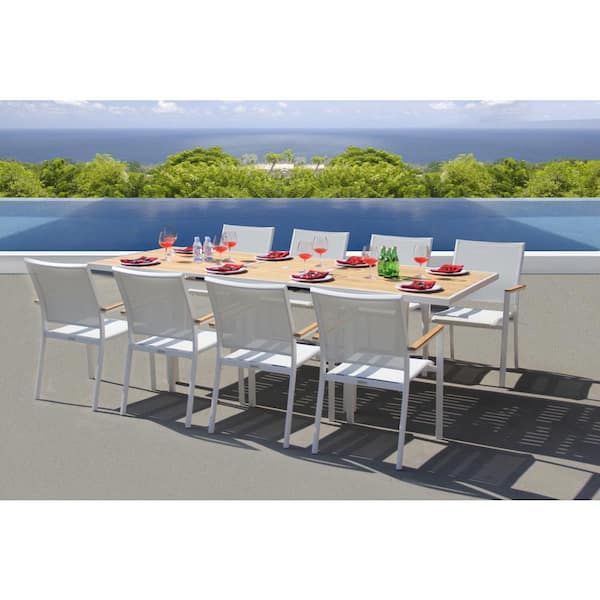 Unbranded Mendoza White 9-Piece Aluminum Outdoor Dining Set with Sling Set in White