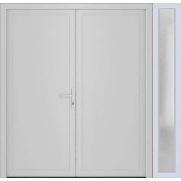 72+ 14 in. x 80 in. Left-hand/Inswing Frosted Glass White Silk Steel Prehung Front Door with Hardware