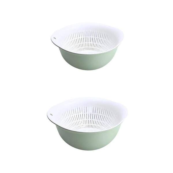 Double Layer Nesting Colander Bowl Set, BPA Free Polypropylene, Space Saving, Large Capacity Drain Basket (Set of 2)