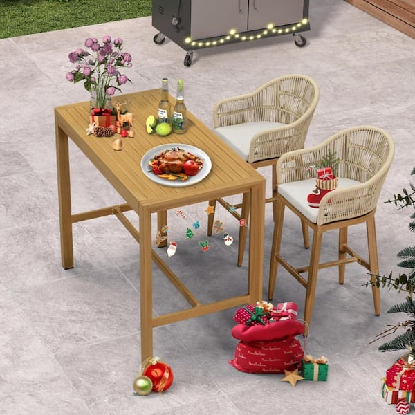 PURPLE LEAF Modern Aluminum Rattan Bar Height Outdoor Bar Stool with Back and Beige Cushion (2-Pack)