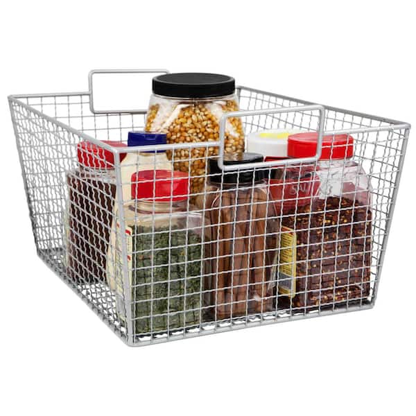 Home Basics 12 in. x 8 in. Metal Ashford Wire Storage Basket in Chrome