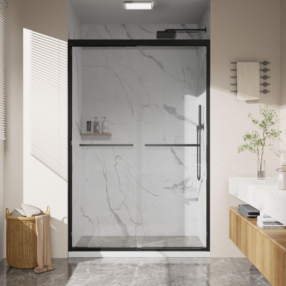 44 in. - 48 in. W x 72 in. H Double Sliding Aluminum Framed Shower Door with SGCC Clear Tempered Glass in Matte Black price history on PriceWatchPro