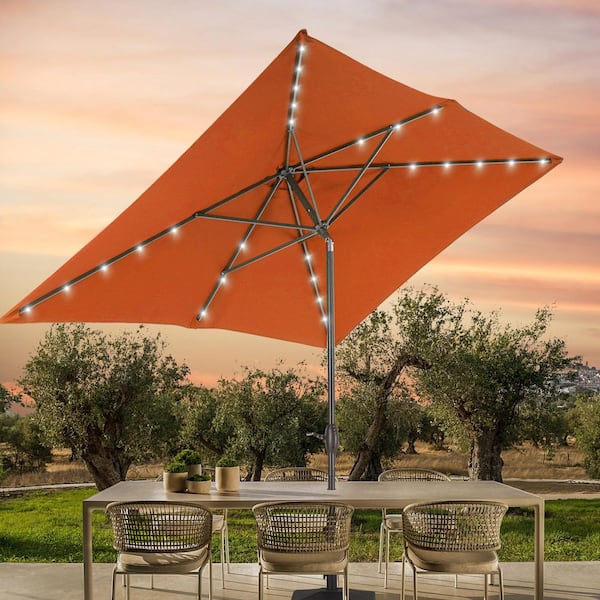 6 ft. patio umbrellas on sale SANLUCE 6 ft. x 9 ft. LED Rectangular Patio Umbrella with UV Protection, Easy Tilt and Wind-Resistant Features in Orange