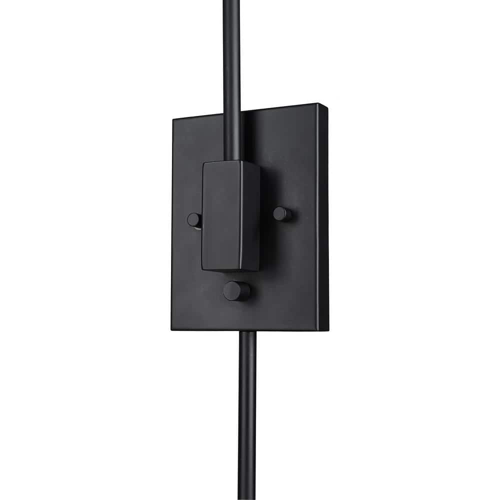Matte Black Adjustable Swing Arm Wall Sconce with Fabric Shade