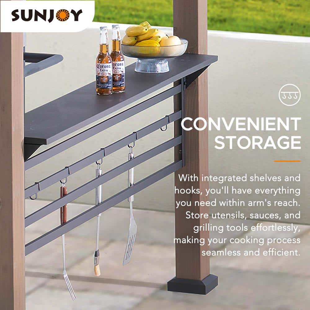 Sunjoy 8ft x 12ft Cedar and Steel Grill Gazebo with Power Port