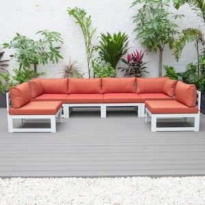 Chelsea White 6-Piece Aluminum Outdoor Patio Sectional with Orange Cushions