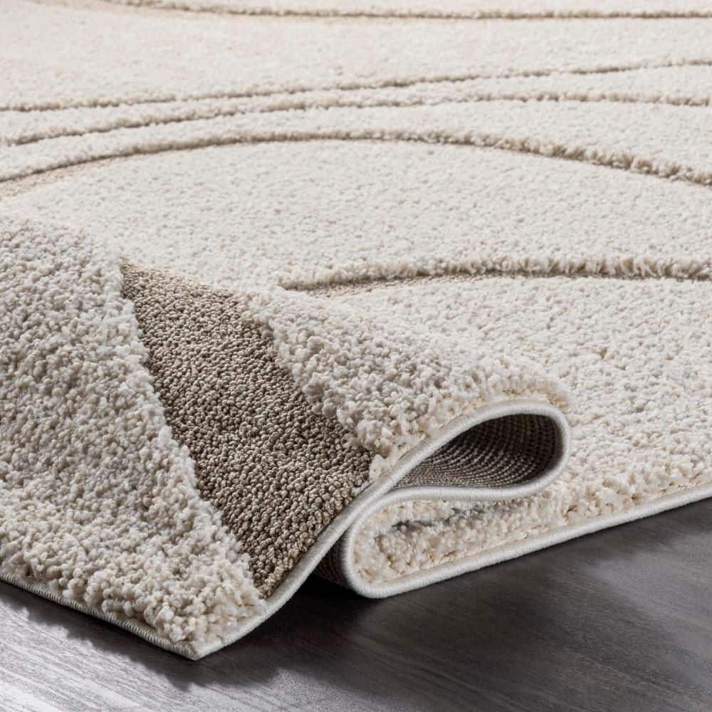 Luxurious Lt Beige Shag Area Rug 10' x 14' Easy Care Synthetic