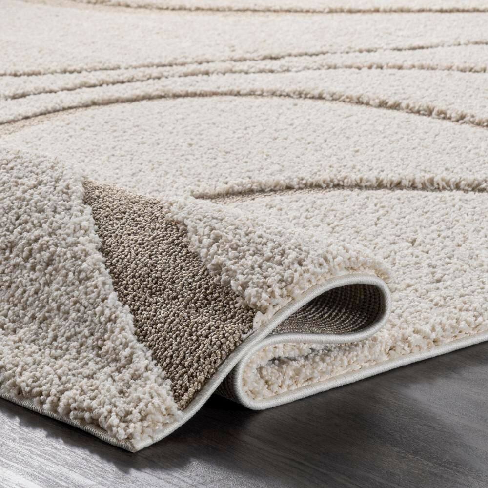 Elysian Cream Round Shag Area Rug with Abstract Design