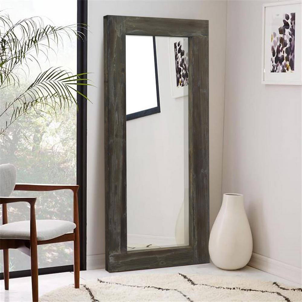 Large Brown Wood Antiqued Rustic Mirror (58 in. H X 24 in. W)
