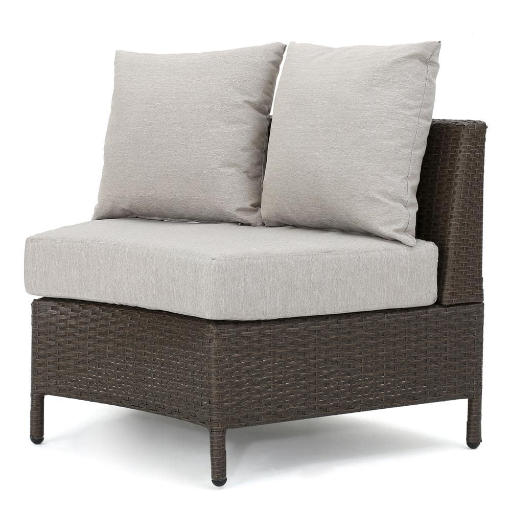 Adelina Brown Wicker Sectional Loveseat with Ceramic Gray Cushions