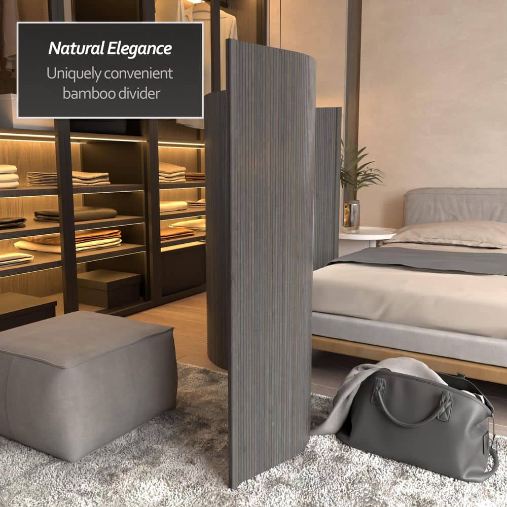 Gray 48" Painted Bamboo Wave Room Divider