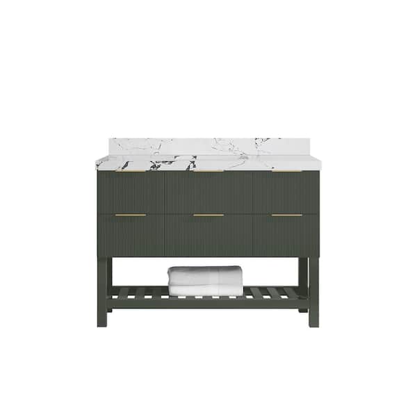 Willow Collections Catalina 48 in. Single Sink Freestanding Pewter Green Bath Vanity with Viola Night Qt. Top Unassembled