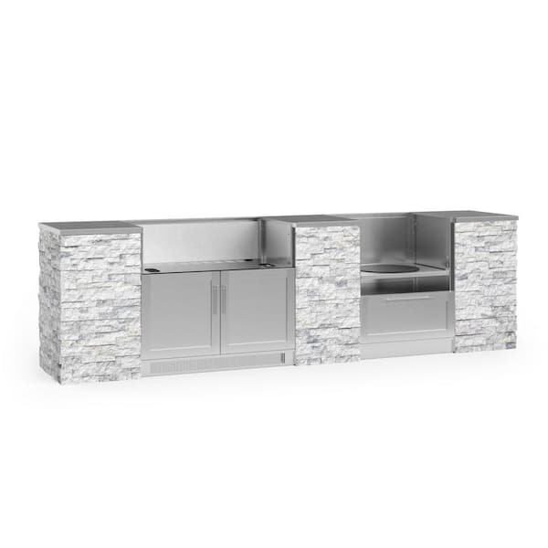 NewAge Products Signature Series 125.16 in. x 25.5 in. x 37 in. 9-Piece Outdoor Kitchen Cabinet Set with Kamado and 40 in. Grill Cabinet