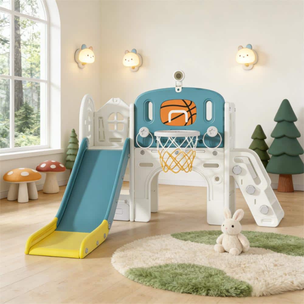 SEEUTEK 9-in-1 Toddler Slide Playset-Ring Toss, Basketball Hoop