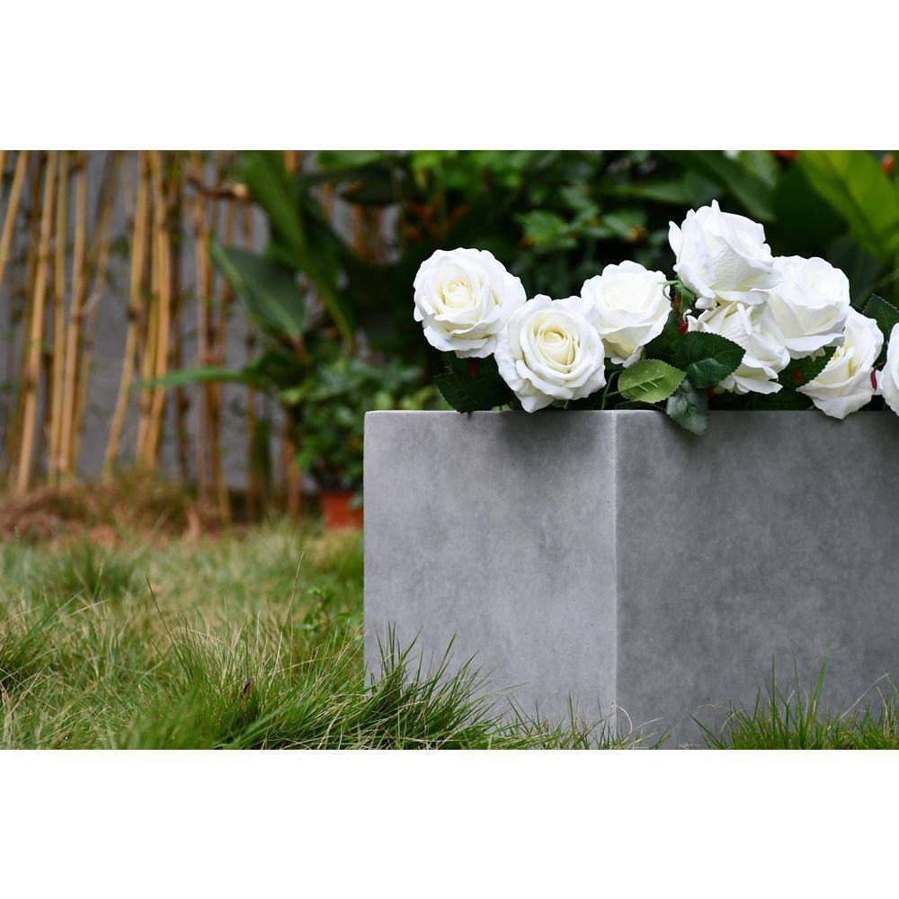 Large Rectangular Gray Lightweight Concrete Outdoor Planter