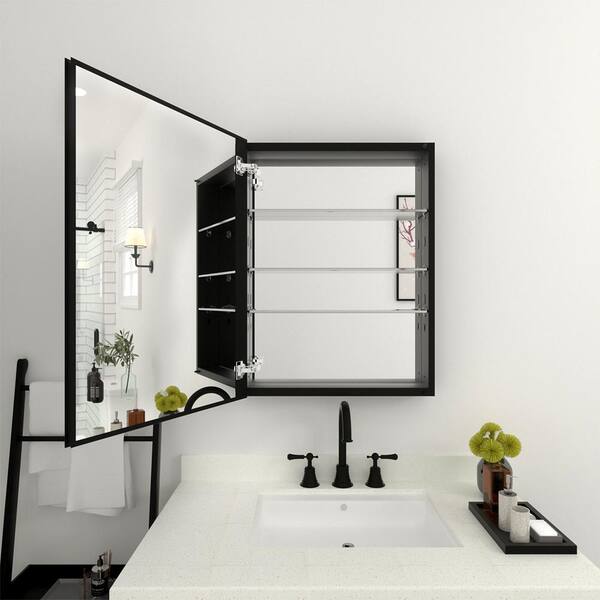 FAMYYT 23 in. W x 30 in. H Rectangular Silver Aluminum Alloy Recessed/Surface Mount Medicine Cabinet with Mirror