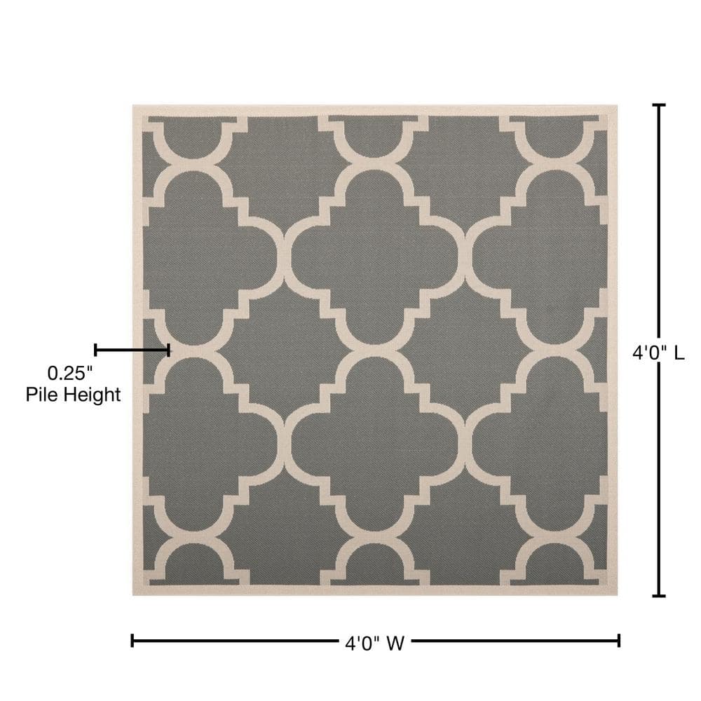 Modern Grey/Beige Synthetic 4'x4' Square Indoor/Outdoor Rug
