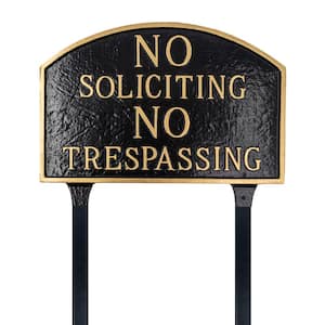 No Soliciting, No Trespassing Arch Standard Statement Plaque with 23 in. Lawn Stakes - Black/Gold