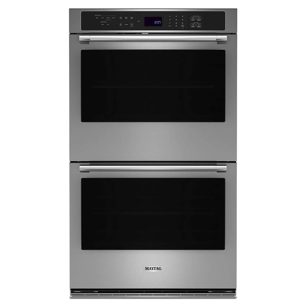 27 in. Double Electric Wall Oven with Convection Self-Cleaning in Fingerprint Resistant Stainless Steel -  Maytag, MOED6027LZ