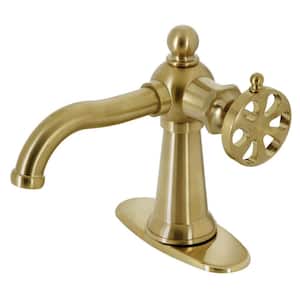 Belknap Single-Handle Single Hole Bathroom Faucet with Push Pop-Up and Deck Plate in Brushed Brass
