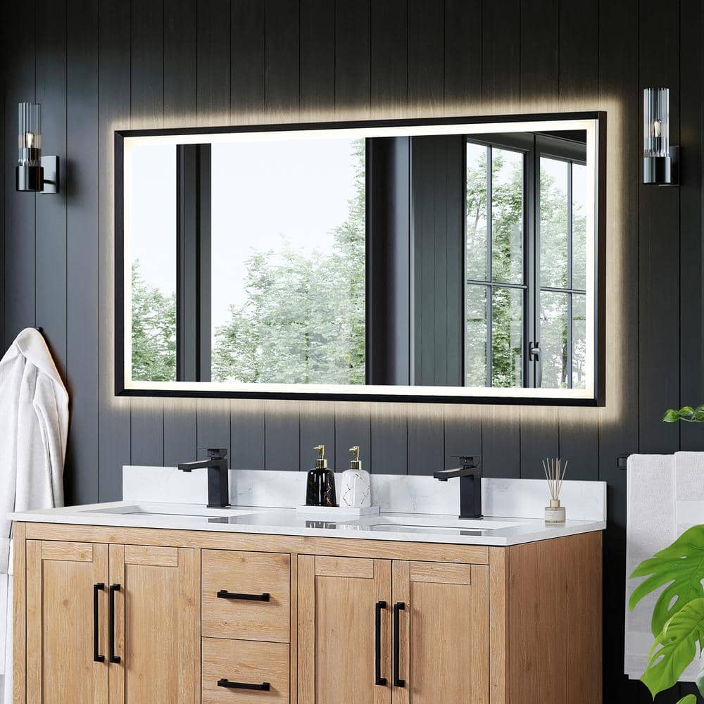 Apollo 60" x 30" Matte Black LED Vanity Mirror with Anti-Fog