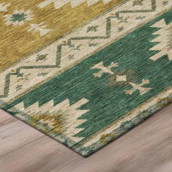 Chantille Machine Washable Indoor/Outdoor Abstract ACN3126 Emerald 8 ft. x 8 ft. Round Rug