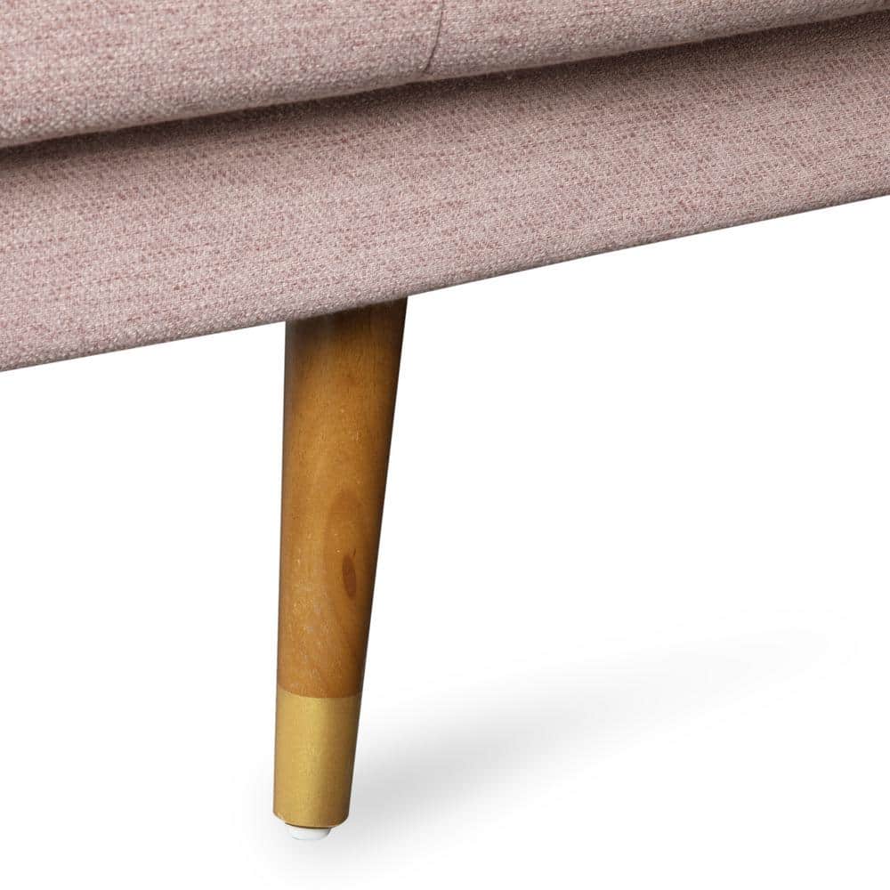 Light Blush Tufted Fabric Sofa with Walnut Wood Frame