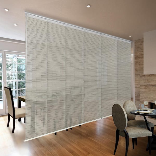 EMOH Ornate Ash 70 in.- 130 in. W x 116 in. L Adjustable 6-Panel Black Single Rail Panel Track with 23.5 in. Slates