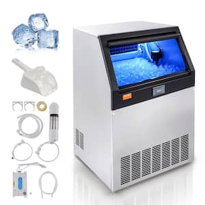 Commercial Ice Maker 25.6 in.W 160 lbs./24H Full Size Cubes Freestanding Ice Maker w/ 66 lbs. Storage Capacity in Sliver