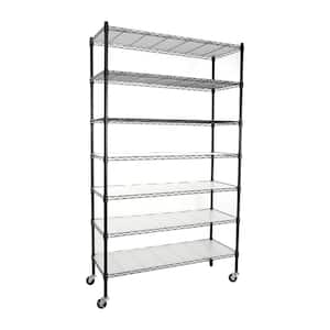 2450 lbs. 48 in. x 18 in. x 79 in. Black 7-Tier Garage Storage Racks with Wheels, Metal Shelving, Height Adjustable