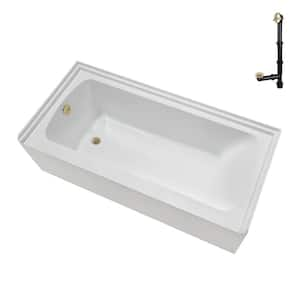 60 in. x 30 in. Soaking Acrylic Alcove Bathtub with Left Drain in Glossy White, External Drain in Polished Brass