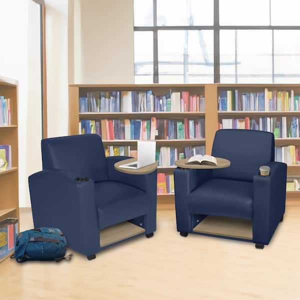 31 in. Blue Vinyl Fabric Tablet Arm Loveseats with Storage