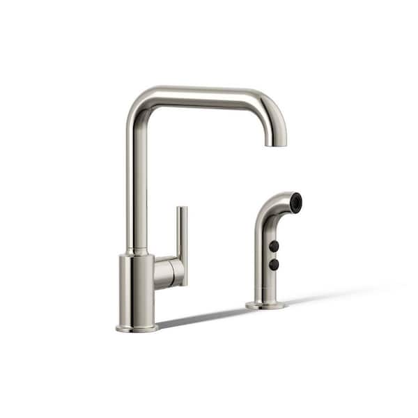 Purist 2-Hole Single Handle Kitchen Sink Faucet with 8 in. Spout and Sidespray in Vibrant Polished Nickel