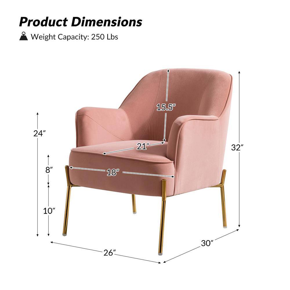 Elegant Mid-Century Pink Velvet Accent Chair with Golden Legs