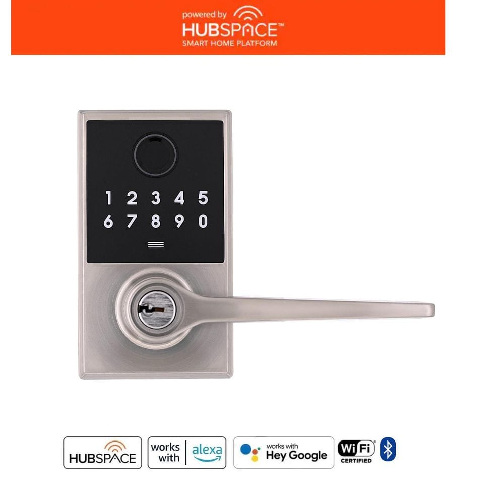 Square Keypad Defiant Square Compact Satin Nickel Freedom Fingerprint Electronic ...