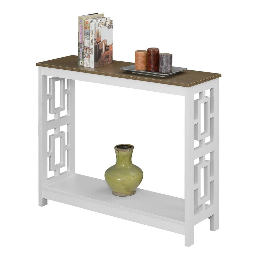 Driftwood and White Wood Console Table with Storage Shelf