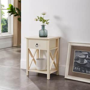 12 in. Cream Rectangle Wood End Table with Drawer and Shelf Solid Narrow Side Table For Bedrooms Ideal For Small Spaces
