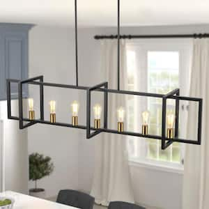 Searcy 7-Light Modern Industrial Gold Black Rectangular Cage Pendant Light