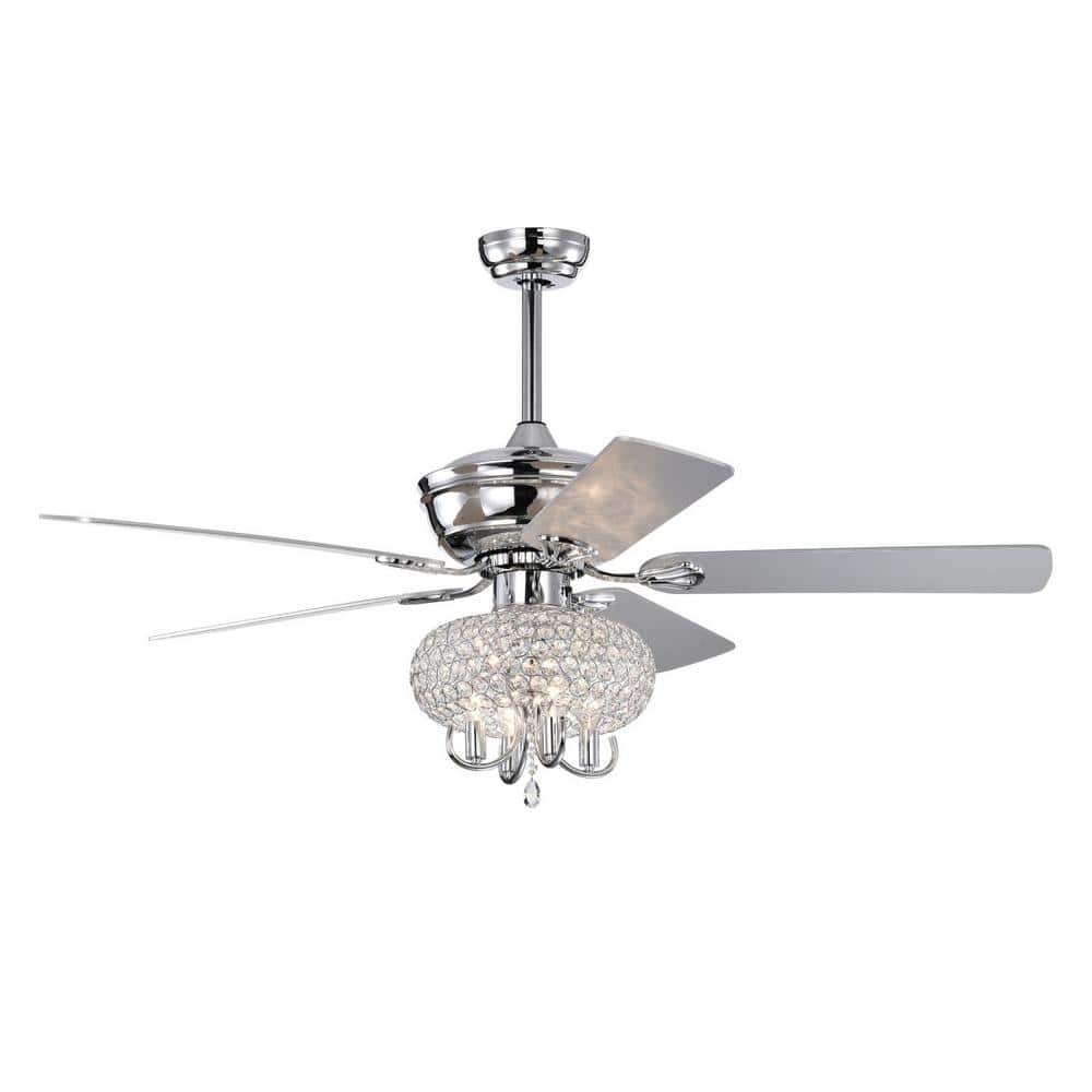 52 in. 3 Speeds Plywood Blades Smart Indoor Chrome Crystal Ceiling Fan with