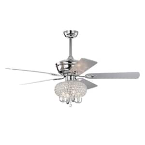 52 in. 3 Speeds Plywood Blades Smart Indoor Chrome Crystal Ceiling Fan with Remote Included and Timer and Downrods