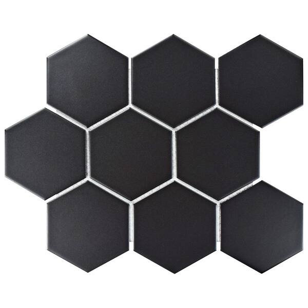 Merola Tile Metro Super Hex Matte Black 10 in. x 11-1/2 in. x 6 mm Porcelain Mosaic Tile (8.17 sq. ft. / case)