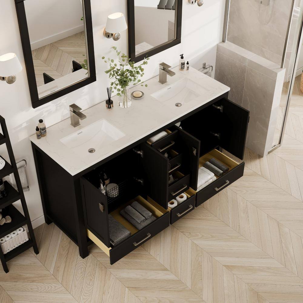 Espresso Double Sink Bathroom Vanity with Carrara Quartz Top