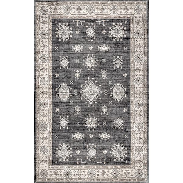 nuLOOM Mollie Machine Washable Charcoal 8 ft. x 10 ft. Traditional Border Indoor LivingRoom/Kitchen/Bedroom/DiningRoom Area Rug