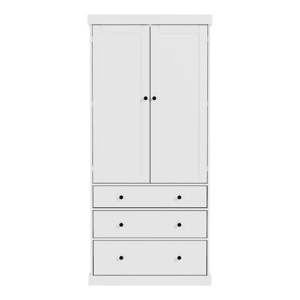 77 in. White Farmhouse Kitchen Pantry Organizer with 3-Adjustable Shelves and 8-Door Shelves for Kitchen